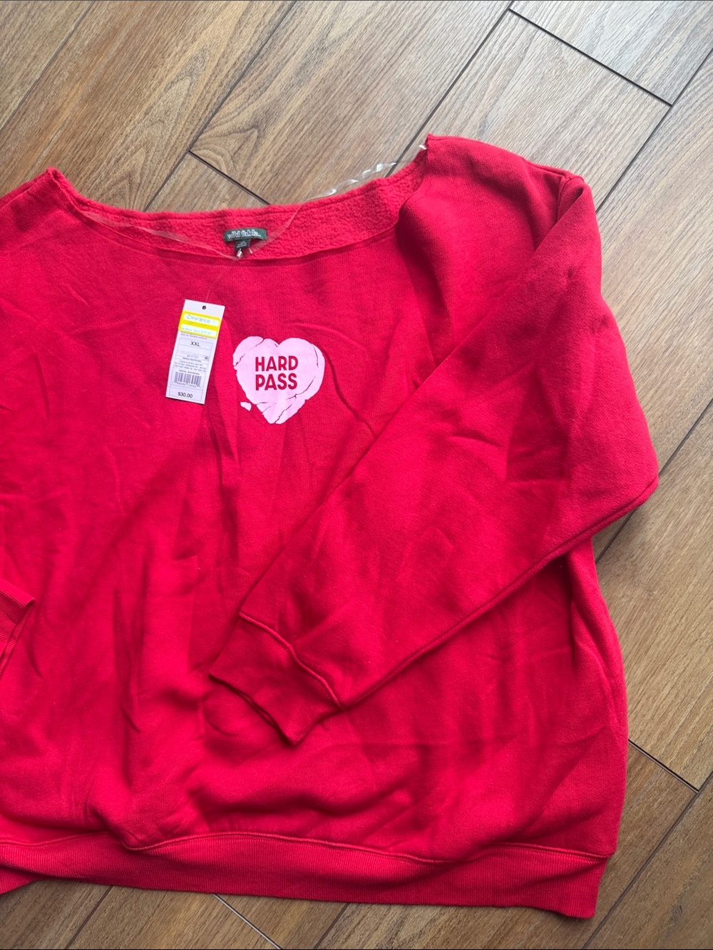 Wold fable Red Girl/women’s Pullover Sweatshirt with 'Hard Pass' Heart Patch